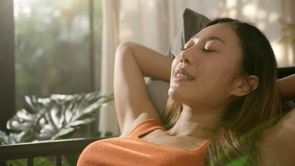 woman resting breathing fresh air feeling